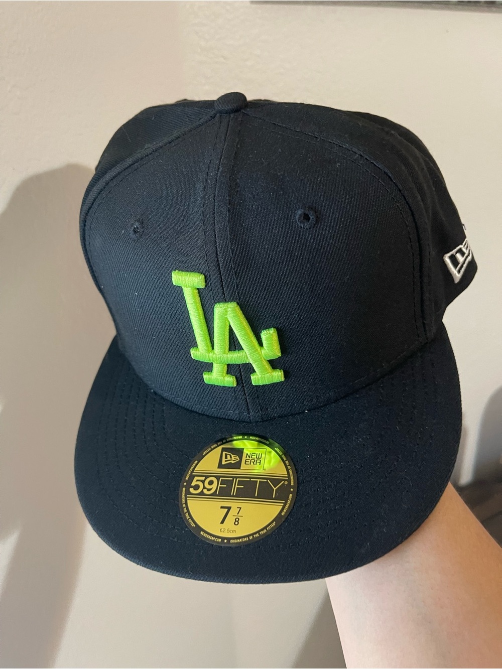 New Era Black Cap with Neon Green LA Logo